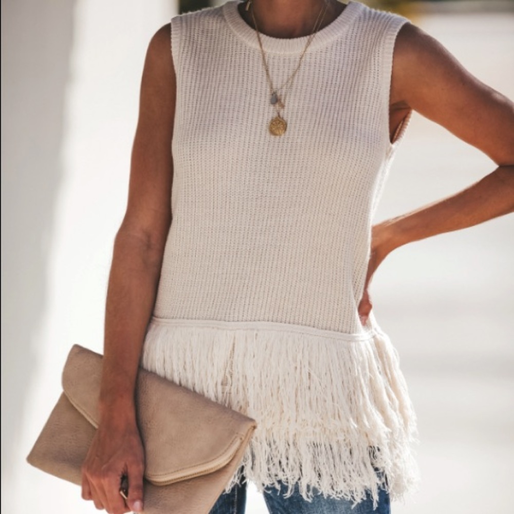 Free The Roses Sleeveless Fringe Sweater